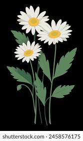 Enter a vector illustration featuring white flowers in a fusion of modern art and Art Deco styles. Bursting with vibrant colors against an artistic backdrop, it captures the timeless beauty of flowers