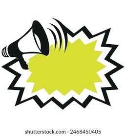 Enter to win. Badge with megaphone icon. Flat vector illustration on white background.