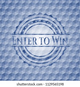 Enter to Win blue hexagon badge.