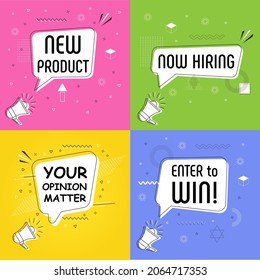 Enter to win  in bubble vector on bright yellow background. New product comic speech bubble. Your opinion matter text cartoon comic explosion. Now hiring Massages and talk signs for app, web.