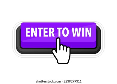 Enter to win button with cursor. Pointer click. Vector web button.
