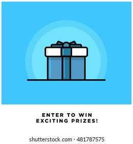 Enter to win exciting prizes! (Line Art Vector Illustration in Flat Style Quote Poster Design)