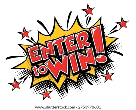 Enter to win. Flat red explosion sign, enter to win sign, enter to win push button. Vector icon on transparent background
