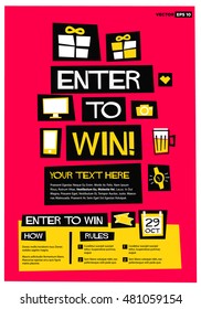 Enter to Win! (Flat Style Vector Illustration Contest Poster Design) With Instructions and Rules 