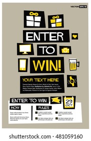 Enter to Win! (Flat Style Vector Illustration Contest Poster Design) With Instructions and Rules 