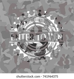 Enter to Win grey camouflaged emblem