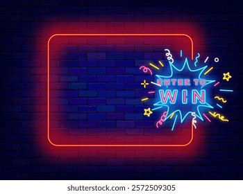 Enter to win neon banner. Virtual reality games. Casino and gambling. Vector stock illustration