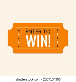 Enter to win orange ticket for event stock illustration. Sweepstakes contest lottery raffle ticket