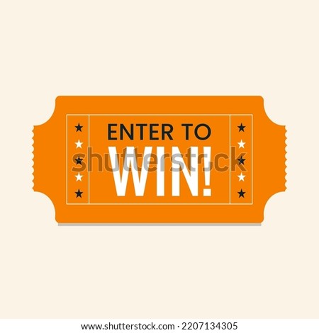 Enter to win orange ticket for event stock illustration. Sweepstakes contest lottery raffle ticket