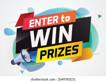 enter to win prize word concept vector illustration with megaphone and 3d style for use landing page, template, web, mobile app, poster, banner, flyer, background, gift card, wallpaper