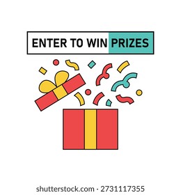 Enter to Win Prizes Banner with Gift Box and Confetti – Giveaway Contest Promotion Illustration
