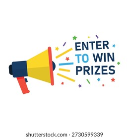 Enter to Win Prizes Concept with Megaphone and Colorful Celebration Elements