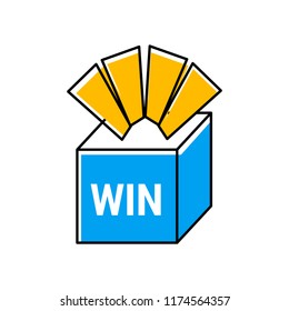 Enter to win prizes gift box. Cartoon origami style vector illustration.