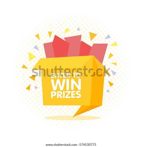 Enter to win prizes gift box. Cartoon\
origami style vector\
illustration.