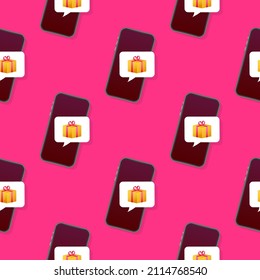 Ingresa a ganar premios. Abre la caja de regalo roja y Confetti en la pantalla de un smartphone. Ganar el premio. Ilustración de material vectorial.