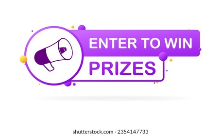 Enter to win prizes plate. Flat, purple, megaphone icon, enter to win prizes. Vector icon