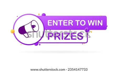 Enter to win prizes plate. Flat, purple, megaphone icon, enter to win prizes. Vector icon