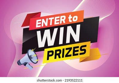 Enter to win prizes word concept vector illustration with megaphone and 3d style for use landing page, template, ui, web, mobile app, poster, banner, flyer, background, gift card, coupon, wallpaper