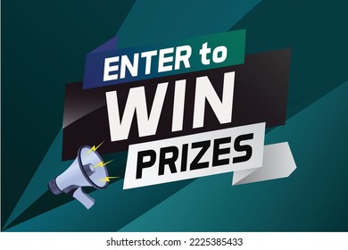 Enter to win prizes word concept vector illustration with megaphone and 3d style for use landing page, template, ui, web, mobile app, poster, banner, flyer, background, gift card, coupon, wallpaper