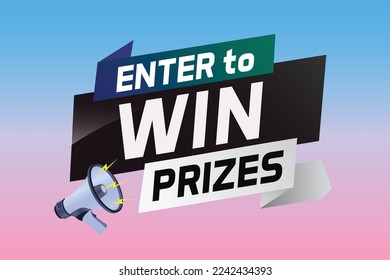 Introduzca para ganar premios concepto de palabra ilustración vector con megáfono y estilo 3d para uso página de inicio, plantilla, ui, web, aplicación móvil, afiche, banner, volante, fondo, tarjeta de regalo, cupón, papel tapiz