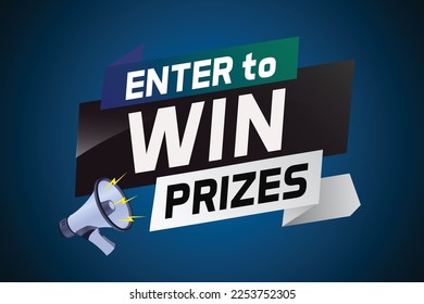 Enter to win prizes word concept vector illustration with megaphone and 3d style for use landing page, template, ui, web, mobile app, poster, banner, flyer, background, gift card, coupon, wallpaper