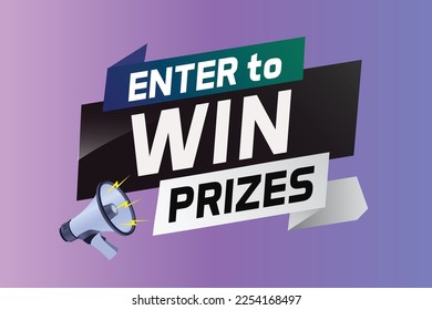 Enter to win prizes word concept vector illustration with megaphone and 3d style for use landing page, template, ui, web, mobile app, poster, banner, flyer, background, gift card, coupon, wallpaper