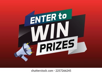 Enter to win prizes word concept vector illustration with megaphone and 3d style for use landing page, template, ui, web, mobile app, poster, banner, flyer, background, gift card, coupon, wallpaper