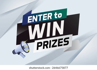 Enter to win prizes word concept vector illustration with megaphone and 3d style for use landing page, template, ui, web, mobile app, poster, banner, flyer, background, gift card, coupon, wallpaper 