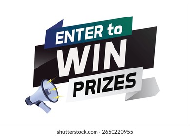 Enter to win prizes word concept vector illustration with megaphone and 3d style for use landing page, template, ui, web, mobile app, poster, banner, flyer, background, gift card, coupon, wallpaper 