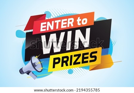 Enter to win prizes word concept vector illustration with megaphone and 3d style for use landing page, template, ui, web, mobile app, poster, banner, flyer, background, gift card, coupon, wallpaper