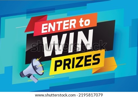 Enter to win prizes word concept vector illustration with megaphone and 3d style for use landing page, template, ui, web, mobile app, poster, banner, flyer, background, gift card, coupon, wallpaper