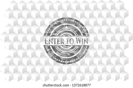 Enter to Win realistic grey emblem with geometric cube white background
