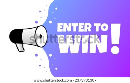 Enter to win sign. Flat, purple, megaphone text, enter to win sign, megaphone icon, enter to win. Vector icon