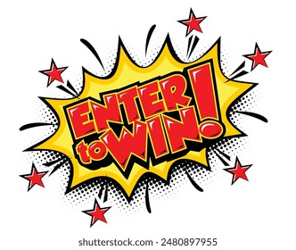 Enter to win sign. Flat red explosion sign, enter to win sign, enter to win. Vector icon on trancparent background