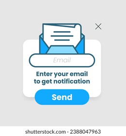 Geben Sie Ihre E-Mail an, um eine Benachrichtigung zu erhalten, senden Sie zu abonnieren Pop-up-Nachricht Button Konzept Illustration flachen Design Vektor eps10. einfaches, modernes grafisches Element zur Landung der Seite i