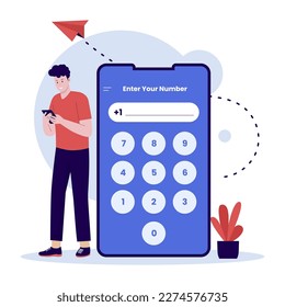 Enter your number for for 2 step verification illustration concept. Illustration for websites, landing pages, mobile apps, posters and banners. Trendy flat vector illustration
