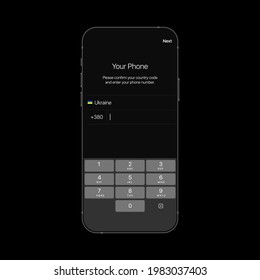 Enter Your Phone Number Interface. Registration Screen. Vector illustration