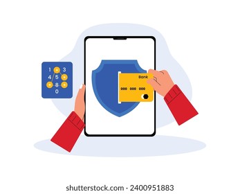 Entering account pin to make transactions in e wallet, secure payment vector illustration.