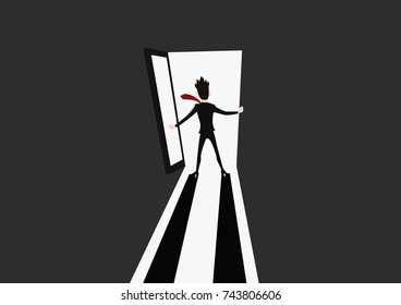 Entering. Businessman opening the door. Business vector illustration