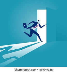 Entering. Businessman opening the door. Concept business vector illustration