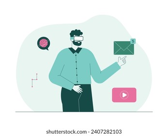 Entering the internet world through virtual reality, meta verse vector illustration.