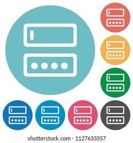 Entering login name and password flat white icons on round color backgrounds