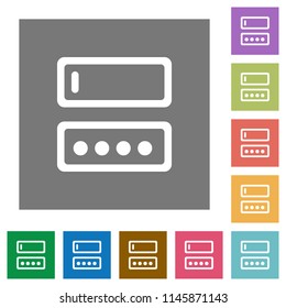 Entering login name and password flat icons on simple color square backgrounds