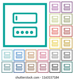 Entering login name and password flat color icons with quadrant frames on white background