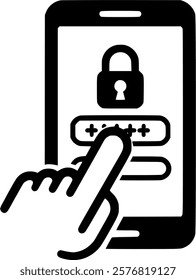 Entering password on smartphone screen icon vector, mobile phone sign, symbol, vector, art