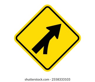 Entering Roadway Merge Warning Sign Featuring a Yellow Diamond Shape with Black Merging Arrow, Indicating Traffic Joining the Main Roadway, Available as a Vector File