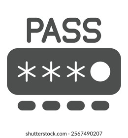 Entering secure password solid icon, hacker attacks concept. Vector graphics. Password input form sign on white background, glyph style icon for mobile or web design