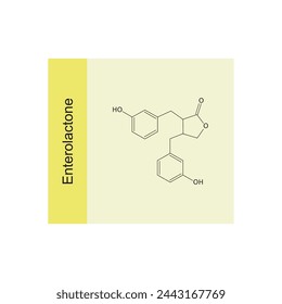 Enterolactona diagrama de la estructura esquelética. Ilustración científica de la molécula compuesta del lignan sobre fondo amarillo.