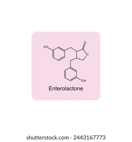 Enterolactone skeletal structure diagram.lignan compound molecule scientific illustration on pink background.