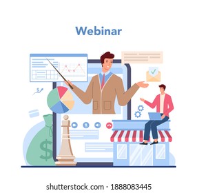 Enterpreneur online service or platform. Idea of business strategy and professional achievement. Online webinar. Isolated vector illustration
